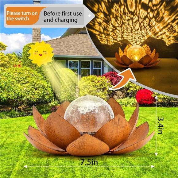 Solar Light Outdoor(2Pack), Art Crackle Globe Glass Lotus Decoration - Picture 5 of 7